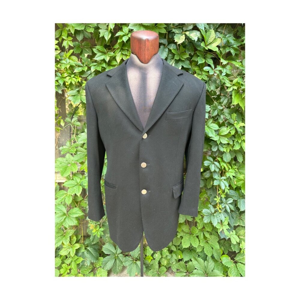 Tombolini Columbo Black Cashmere Jacket Single Breast Gold Button Italy 46L